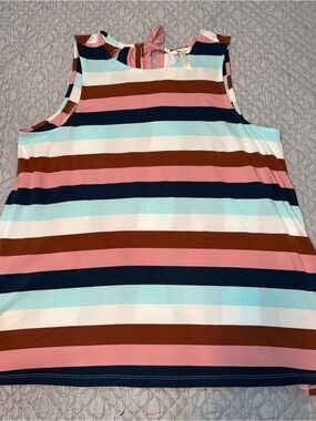 Matilda Jane Pink, Light Blue, White & Brown Striped Tank